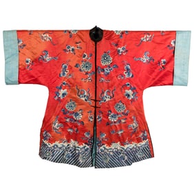 A Chinese red-ground embroidered 'floral' lady's robe, 19th century