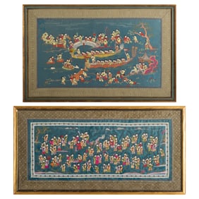 Two Chinese 'children playing' embroideries