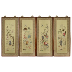 Four Chinese embroidered 'Eight Immortals' panels