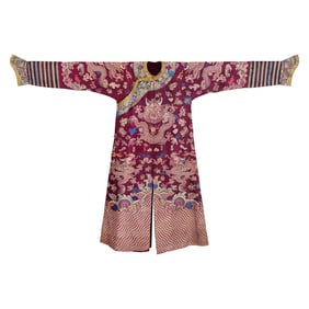 A Chinese red-ground brocade dragon robe, 19th century