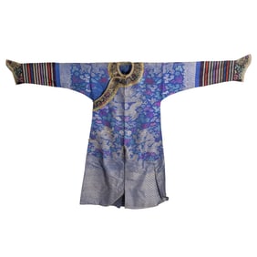 A Chinese blue-ground brocade dragon robe, 19th century