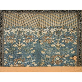 A Chinese blue-ground kesi 'cloud and dragon' embroidery, early 19th century