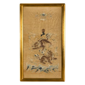 A Chinese 'foo lions' embroidery, 19th century