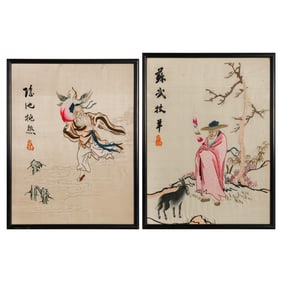 Two Chinese 'figural' embroideries, Republic period
