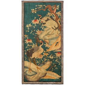 A Chinese blue-ground kesi 'flower and bird' embroidery, 19th century