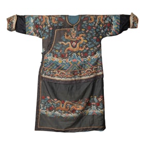 An amalgamation of Chinese brown-ground dragon robe, 18th century