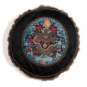 A cushion with Chinese embroidered ranking badge, 19th century