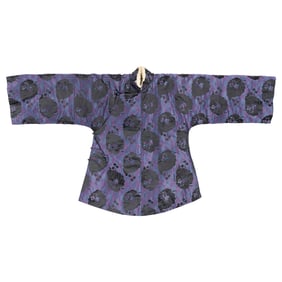 A Chinese satin 'roundel flower' jacket with fur lining, Republic period