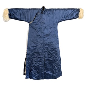 A Chinese slate-blue stain coat with sheep fur lining, Republic period