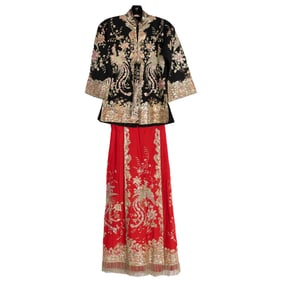 A Chinese embroidered bridal jacket and dress, 1950s-1960s