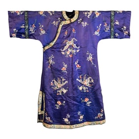A Chinese blue-ground embroidered lady's robe, 19th century