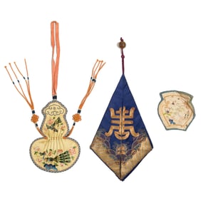 Three Chinese embroidered accessories, 19th century