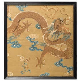 A Chinese yellow-ground 'dragon' embroidery, 18th century