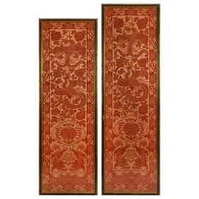 Two Chinese red-ground brocades, 19th century