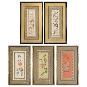 Five Chinese embroideries, 19th century