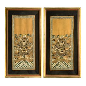 A pair of Chinese 'dragon' embroideries, 19th century