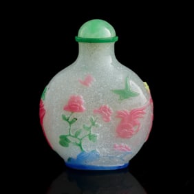 A Chinese multi-color-overlay white Peking glass snuff bottle, 18th century