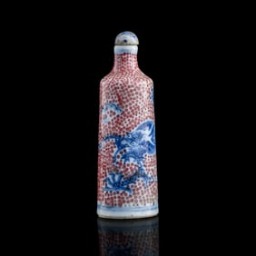 A Chinese blue and copper-red-underglazed 'dragon' snuff bottle, 19th century