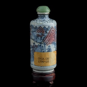 A Chinese blue and copper-red-underglazed snuff bottle, 19th century