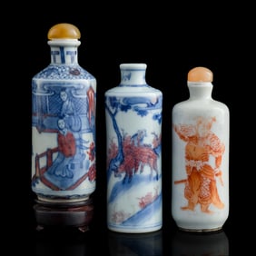 Three assorted Chinese porcelain snuff bottles, 19th century