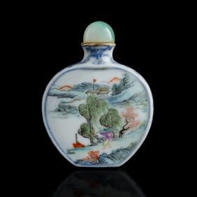 A Chinese blue and famille rose snuff bottle, 19th century