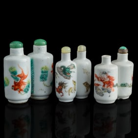 Three Chinese famille rose double snuff bottles, 19th century