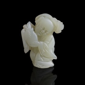 A Chinese white jade boy, 18th century