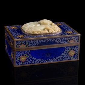 A Chinese cloisonné box with jade qilin belt plaque, Ming dynasty (jade)