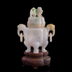 A Chinese jadeite lidded censer, 19th century