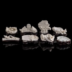 Eight Chinese blanc-de-chine scholar's items, 18th/19th century