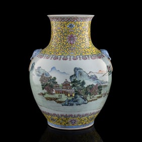 A Chinese famille rose double-handled 'landscape' vase, Republic period