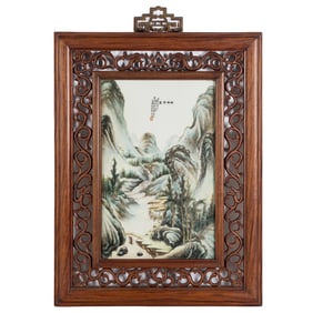 A Chinese famille rose 'landscape' porcelain plaque, by Zou Hao, Republic period