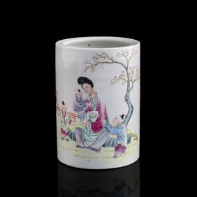A Chinese famille rose 'court lady' brush pot, Republic period