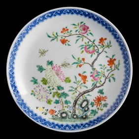 A Chinese blue and enamel 'floral' plate, Republic period