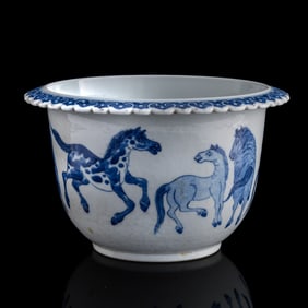 A Chinese blue and white 'horse' planter, Republic period