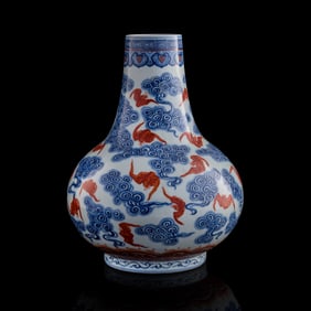 A Chinese blue and iron-red 'bat and cloud' vase, Republic period