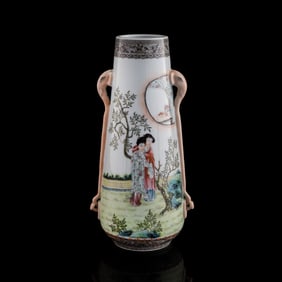 A Chinese famille rose corn-form vase with elephant-head handles, Republic period