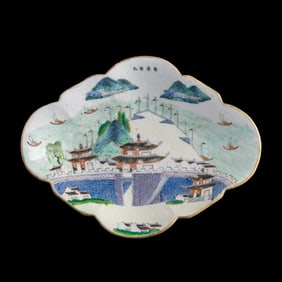 A Chinese famille rose fruit bowl with sailing scene, 19th century