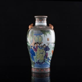 A Chinese famille rose bat-handled 'figural' vase, Republic period