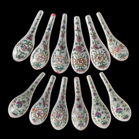 Twelve Chinese famille rose spoons, 19th century