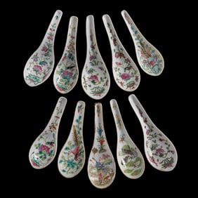 Ten Chinese famille rose spoons, 19th century