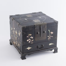 A Chinese MOP-inlaid black lacquer vanity case, 18th century