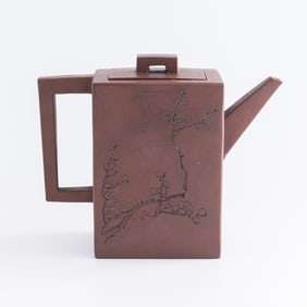 A Chinese square zisha teapot, by Chen Dinghe, Republic period
