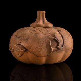 A Chinese Duanni zisha pumpkin-form water coupe