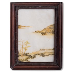 A Chinese hardwood screen inset with marble, 19th century