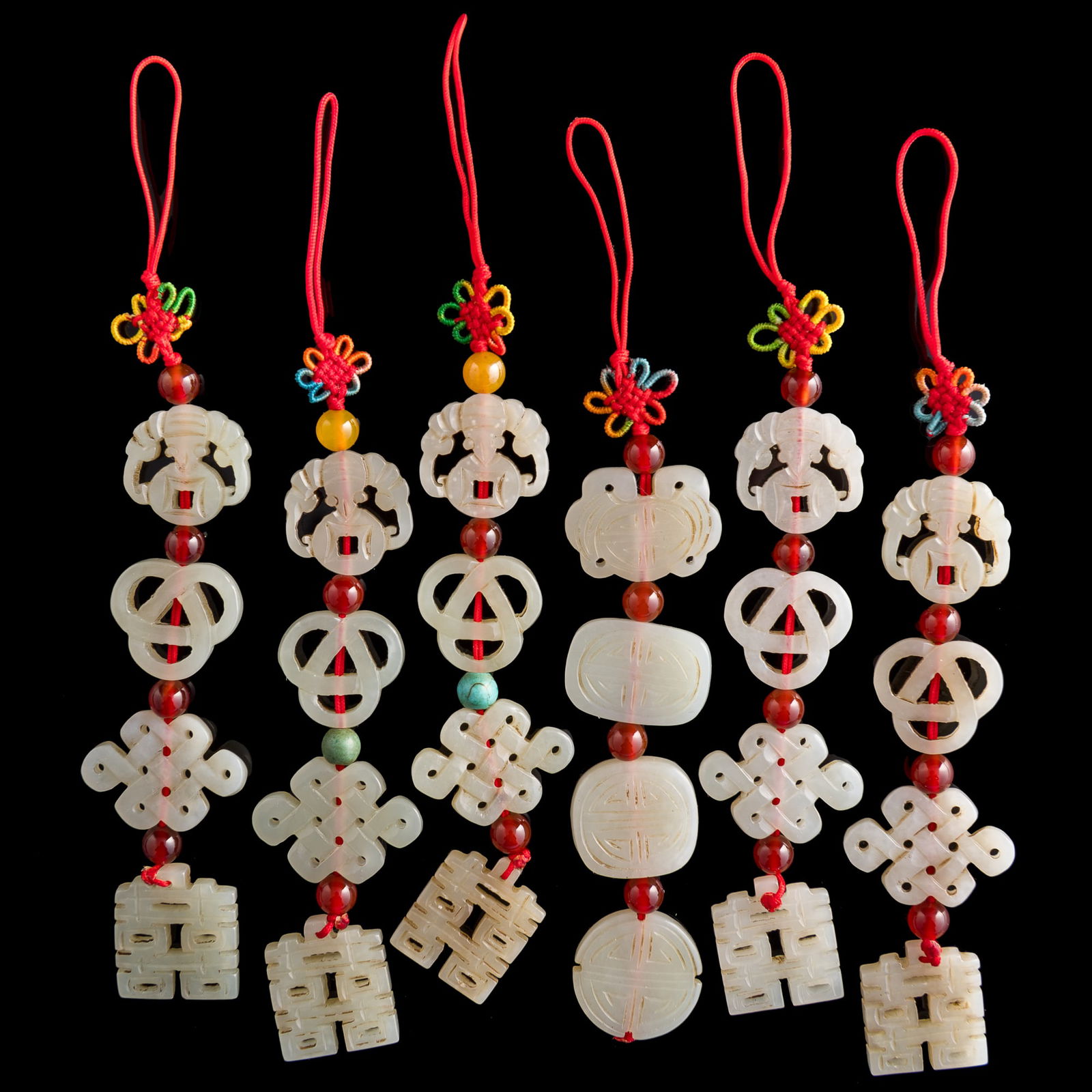 Six strings of Chinese jade pendants, Qing dynasty