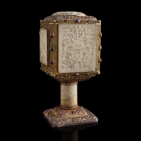 A Chinese Ming white jade-inset silver filigree palace lantern, 18th century