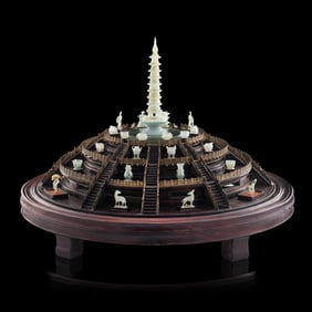 A Chinese pagoda in archaistic 'bogu' style with jadeite adornments, Republic period
