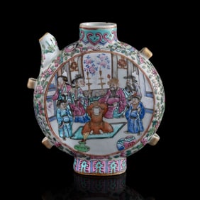 A Chinese famille rose strap-handled teapot, 19th century