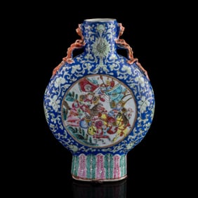 A Chinese famille rose 'flower and bird' moonflask, 19th century